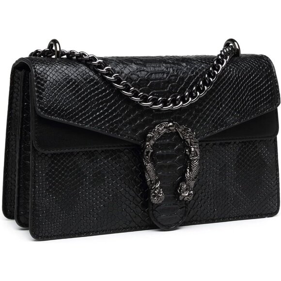 Snake Print Crossbody Bag for Women, Leather Clutch with Chain, Evening Purse - Picture 7 of 7